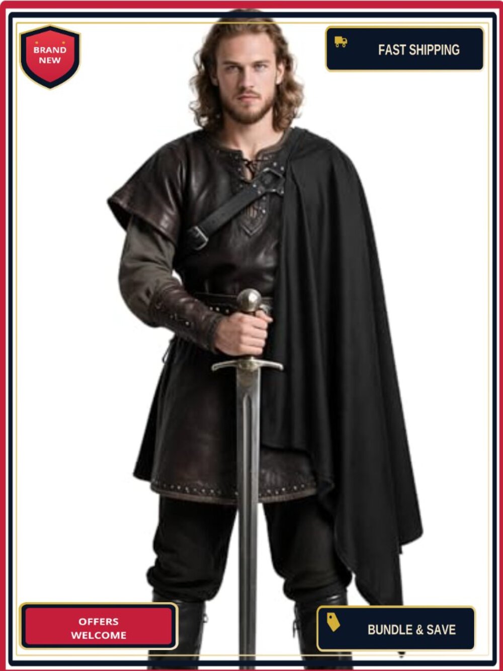 Medieval One Shoulder Cape with Chest Belt Renaissance Costume